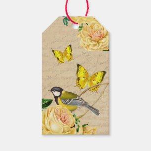 Beautiful vintage gift tags with bird and roses