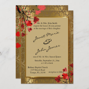 Beautiful Vintage Gold Damask & Art Deco Wedding Invitation