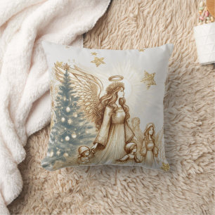 Beautiful Vintage Guardian Angel with Children Cushion