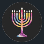 Beautiful Vintage Hanukkah Menorah Happy Hanukkah Classic Round Sticker<br><div class="desc">Beautiful Vintage Hanukkah Menorah Happy Hanukkah</div>