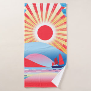 Beautiful Vintage landscape with palm trees and se Bath Towel
