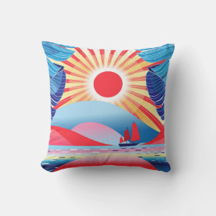 Beautiful Vintage landscape with palm trees and se Cushion