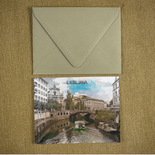 Beautiful Vintage Ljubljana Slovenia Panorama View Postcard