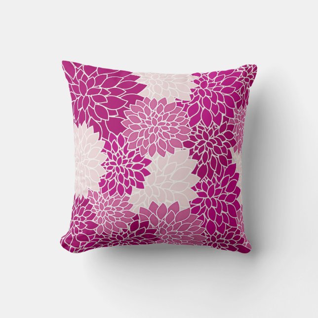 Beautiful Vintage Magenta Dahlias Pattern Pillow (Front)