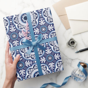 💙🤍Beautiful Vintage Mediterranean Azulejos Wrapping Paper