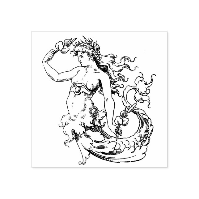 Beautiful Vintage  Mermaid Rubber Stamp (Imprint)