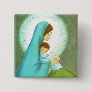 Beautiful Vintage Mid Century Madonna and Child 15 Cm Square Badge