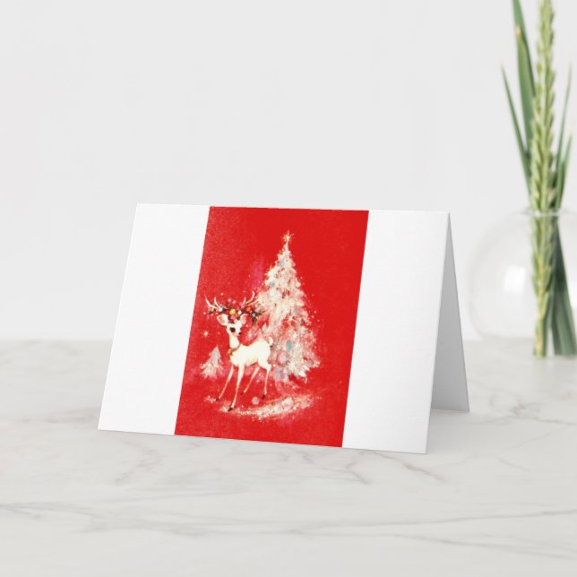 Beautiful Vintage Mid Century Mod Reindeer Card (Front)