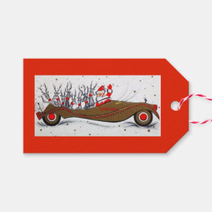 Beautiful Vintage Mid Century Mod Santa & Reindeer Gift Tags