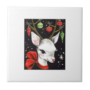 Beautiful Vintage Mid Century Reindeer Ceramic Tile