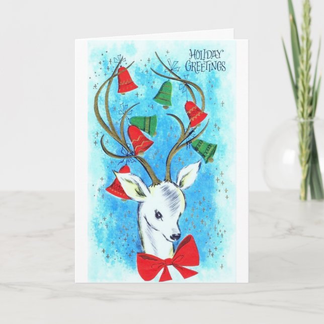 Beautiful Vintage Mid Century Reindeer Holiday Card (Front)