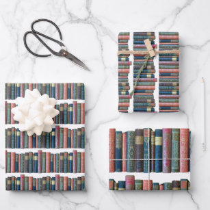Beautiful vintage old books, book spines wrapping paper sheet