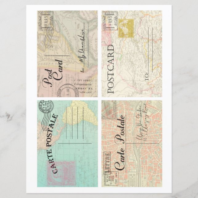 Beautiful vintage old maps postcards scrapbooking (Back)