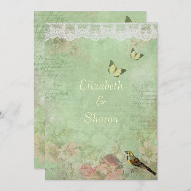 Beautiful, Vintage Paper, Wedding Invitation (Front/Back)