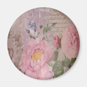 Beautiful vintage pink and blue roses and flowers magnet