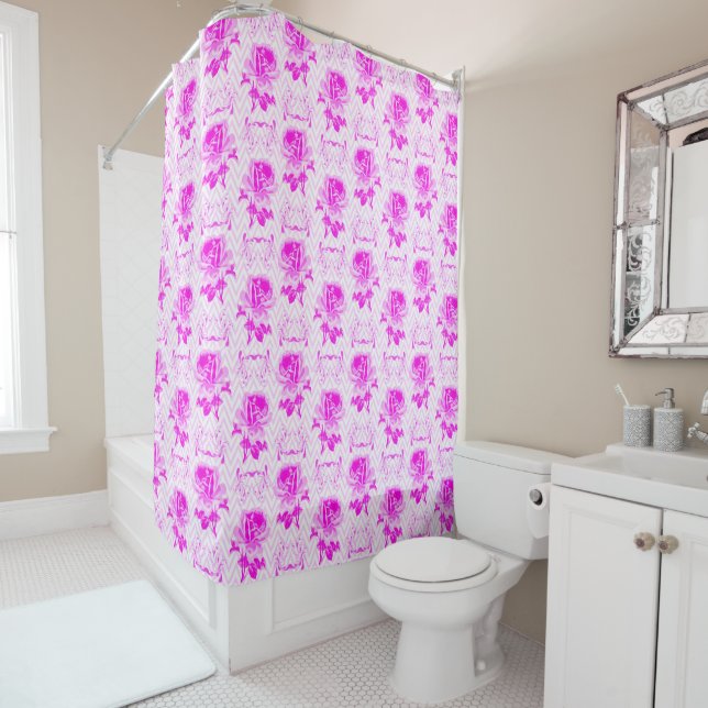 Beautiful Vintage Purple Floral Shower Curtain (In Situ)