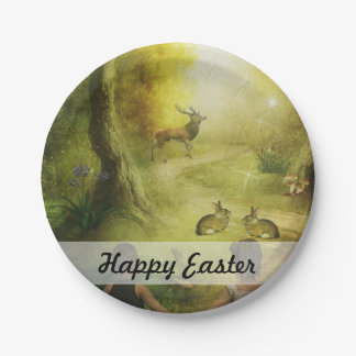 Beautiful Vintage Rabbit Woodland Scene Easter Paper Plate