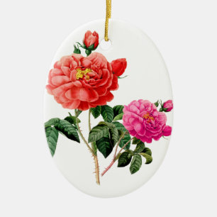 beautiful vintage red and pink rose flowers ceramic ornament