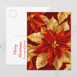 Beautiful Vintage Red Gold Poinsettias Christmas Holiday Postcard