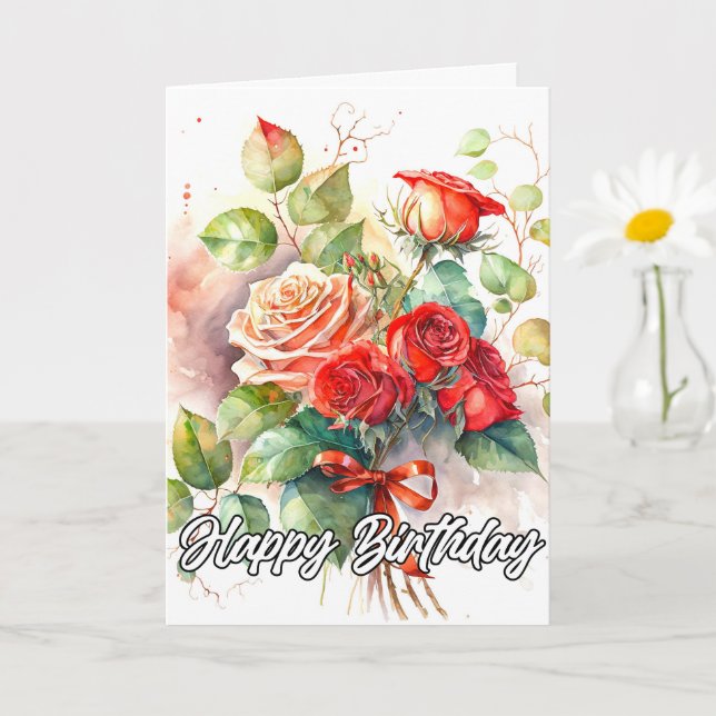 Beautiful Vintage Red Roses Card (Small Plant)