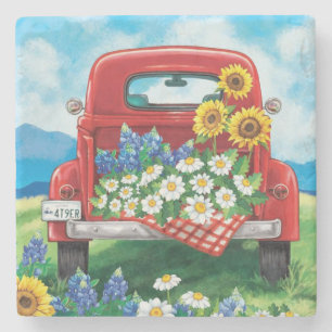 Beautiful Vintage Red Truck Fine Art Stone Coaster
