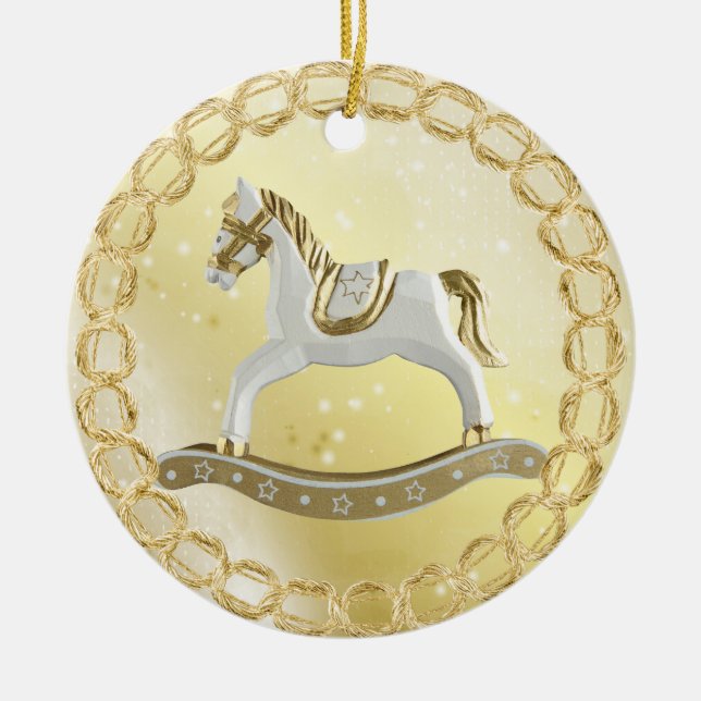 Beautiful Vintage Rocking Horse Festive Ornament (Front)