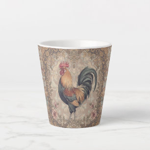 Beautiful Vintage Rooster and Florals Pattern Latte Mug