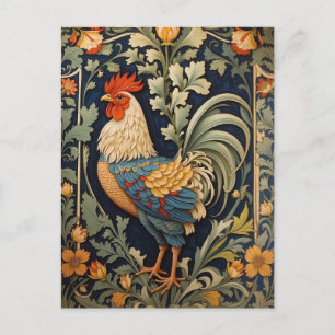 Beautiful Vintage Rooster William Morris Inspired  Postcard