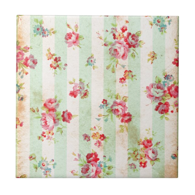 Beautiful vintage roses and other flowers ceramic tile (Front)