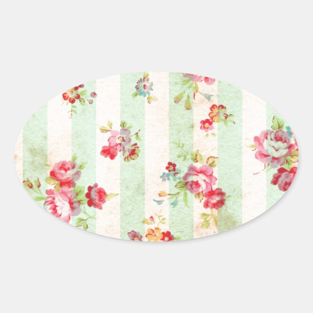 Beautiful vintage roses and other flowers oval sticker (Front)