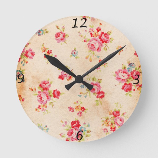 Beautiful vintage roses and other flowers round clock (Front)