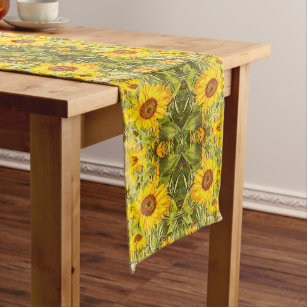 Beautiful Vintage Rustic Sunflower Pattern Short Table Runner