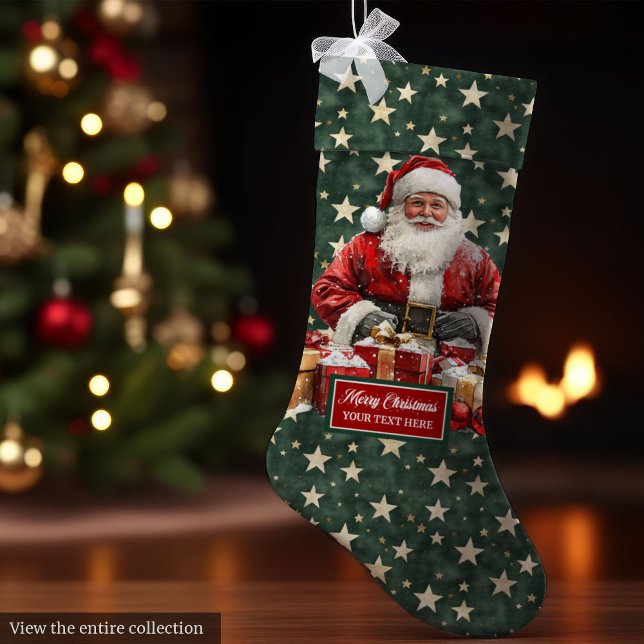 Beautiful Vintage Santa Stocking Your Custom Name (Beautiful Vintage Santa Stocking Your Custom Name)