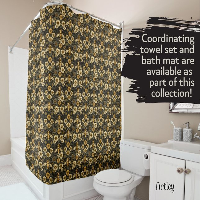 Beautiful vintage style floral bees shower curtain (Creator Uploaded)