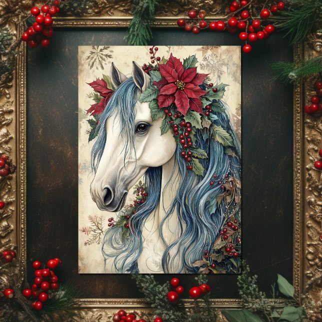 Beautiful Vintage Style Horse Christmas Holiday Card (Front - Beautiful Vintage Style Horse Christmas Holiday Card)