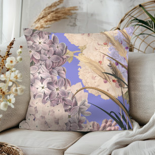 Beautiful Vintage Style Hydrangeas & Wheat Cushion