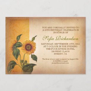 beautiful vintage sunflowers birthday invitations