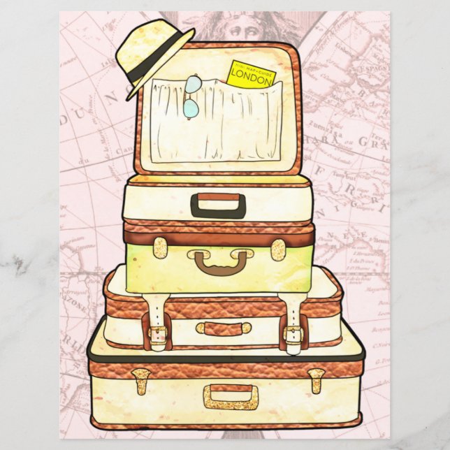 Beautiful vintage travel suitcases scrapbooking  (Front)