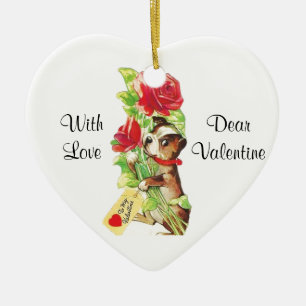 Beautiful Vintage Valentine Boston Terrier Puppy Ceramic Tree Decoration