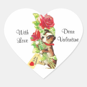 Beautiful Vintage Valentine Boston Terrier Puppy Heart Sticker