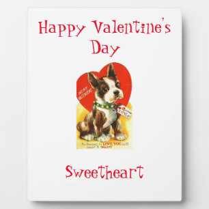 Beautiful Vintage Valentine Boston Terrier Puppy Plaque