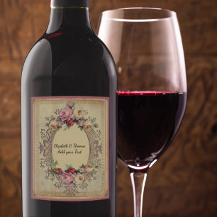 Beautiful Vintage Victorian Frame Pink Roses Wine Wine Label