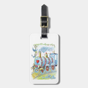 Beautiful Vintage Victorian Valentine Floral Train Luggage Tag