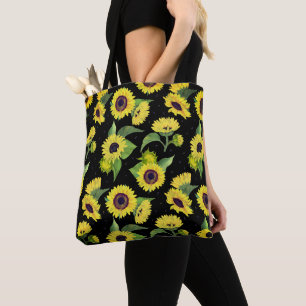 Beautiful Vintage Watercolor Sunflower Pattern Tote Bag