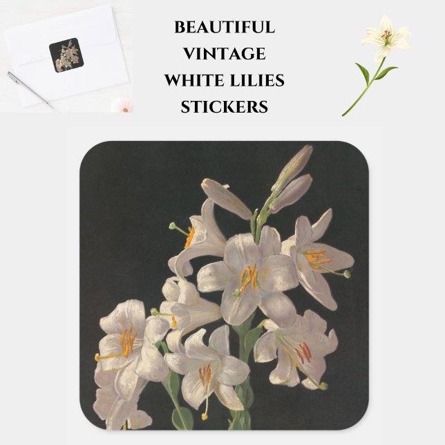 Beautiful Vintage White Easter Lilies Sticker (Beautiful stickers for cards or crafts, at Easter or yearround.)