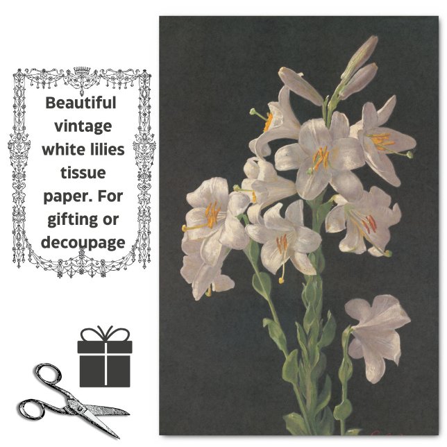 Beautiful Vintage White Easter Lilies Tissue Paper (Beautiful vintage lily flowers tissue paper, for gifts or crafting projects.)