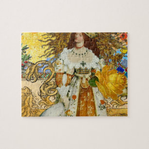 Beautiful Vintage Woman Golden Sun Jigsaw Puzzle