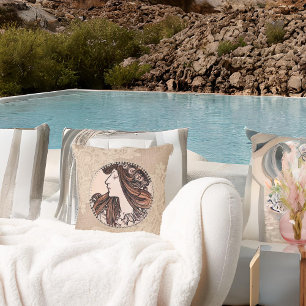 Beautiful Vintage Woman with with Boho Flowers Cushion