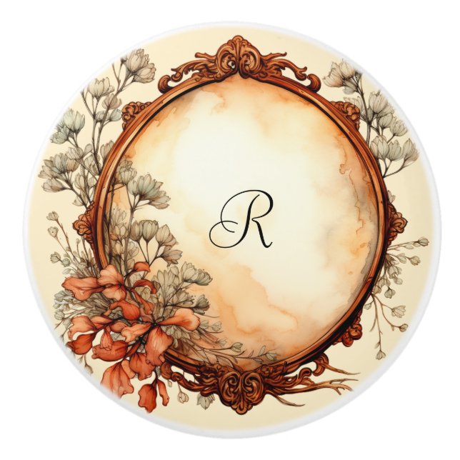 Beautiful Vintage Wood Frame with Flowers   Ceramic Knob (Front)