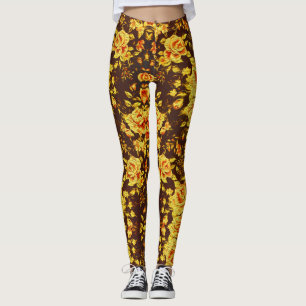 Beautiful vintage yellow flowers leggings